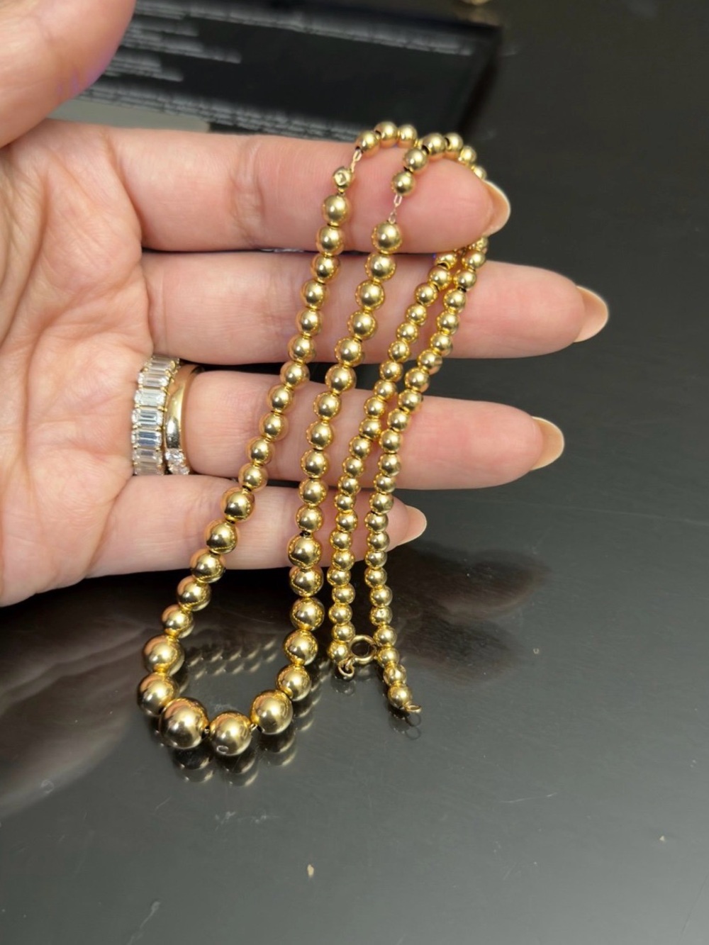Vtge real 14k yellow gold puffed ball choker necklace 17” 4.6 grams